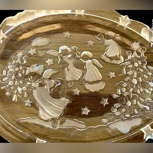 MIKASA Holiday Lights SWEET DISH 9" Crystal Glass ANGELS CHRISTMAS Servi…